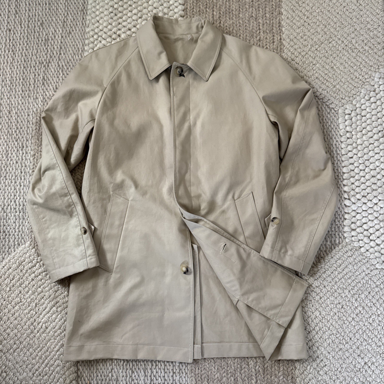 Men’s Sandro M Khaki Beige Coat London Single Breasted Leather Trim Jacket
