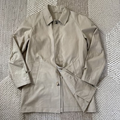 Men s Sandro M Khaki Beige Coat London Single Breasted Leather Trim Jacket