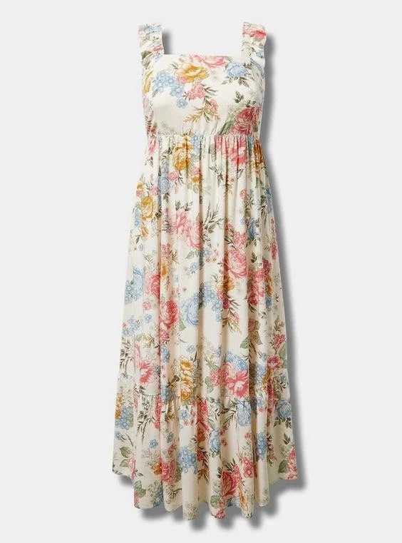 chinese dress ladies Rose Garden Tiered Ruffle Floral Trim Maxi Dress White– Selfie Leslie main image 1