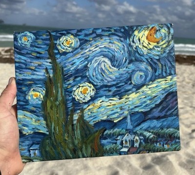 Vincent Van Gogh Starry Night Hand Painted Oil Painting 8in x 10in