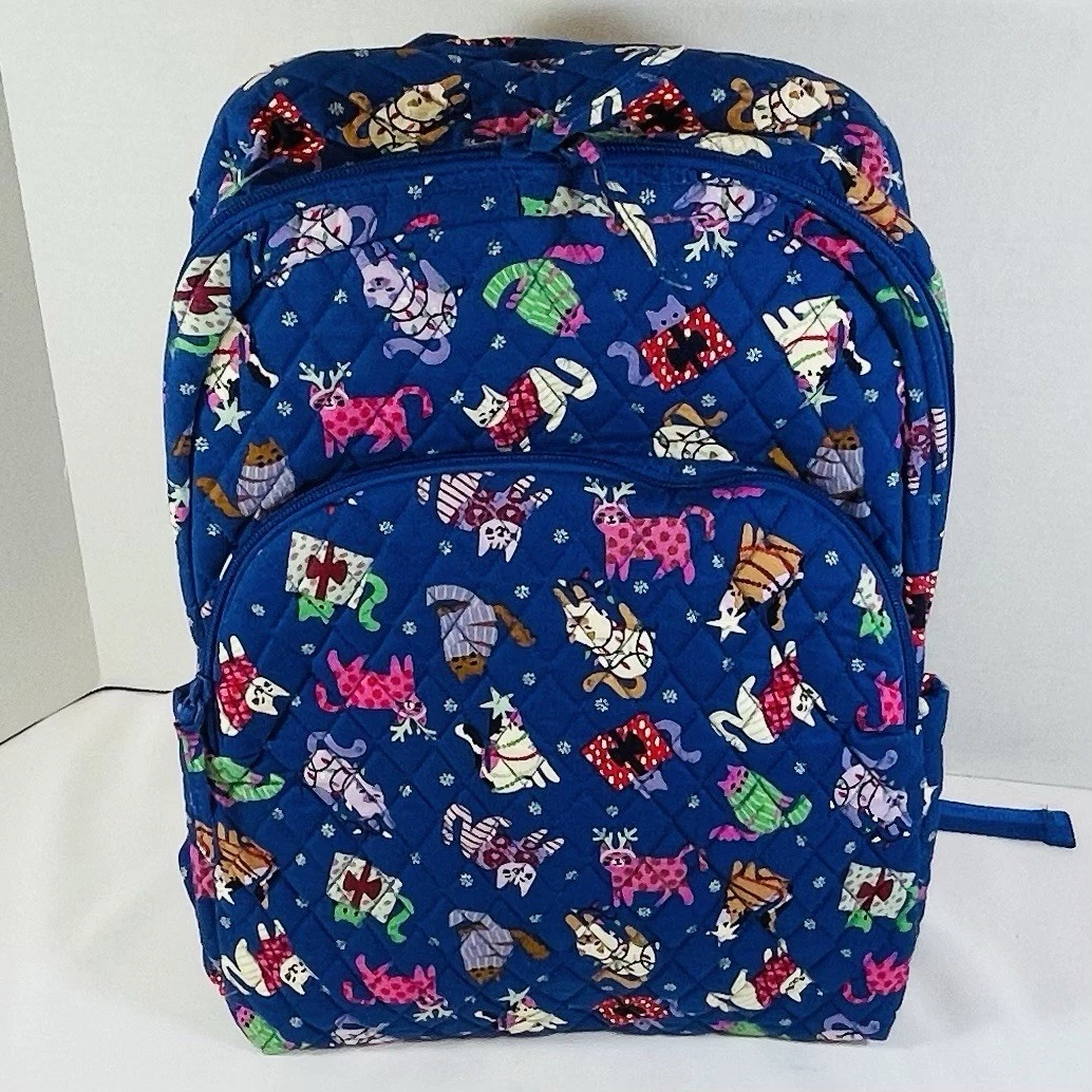 Vera Bradley Essential Large Backpack Cotton Catnip Christmas Cats Kittens Blue NWT Vera Bradley Cotton Essential Large Backpack Catnip  main image 2