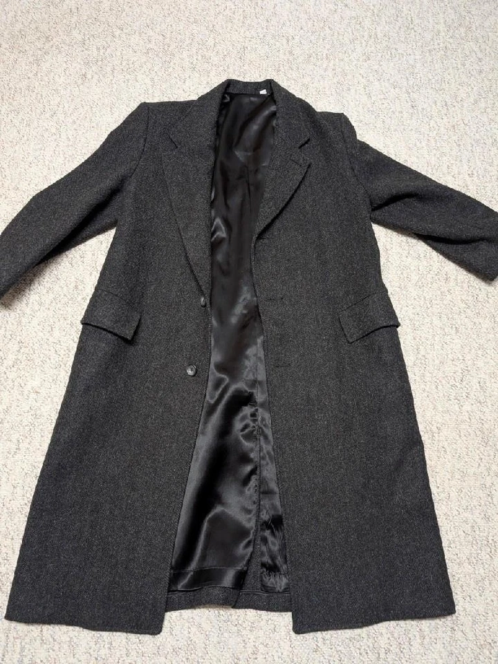 Abrigo TWEED vintage ESPIGA tejido lana 42S negro carbón DONEGAL inglés Foto 3 de 4