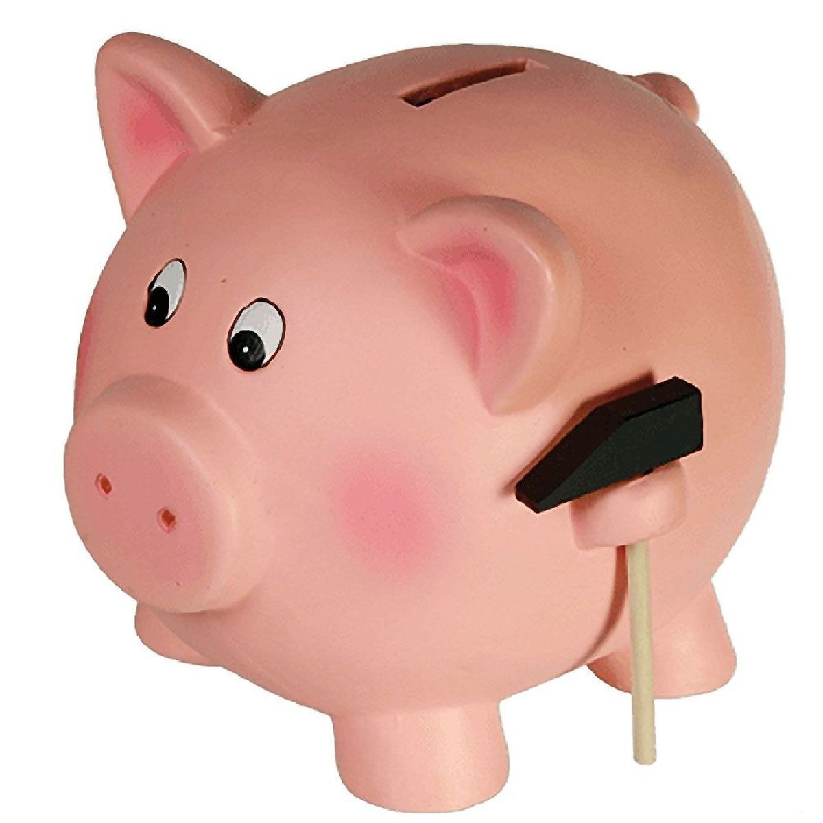 Tirelire en terre cuite cochon traditionnelle avec marteau en bois de 15 cm