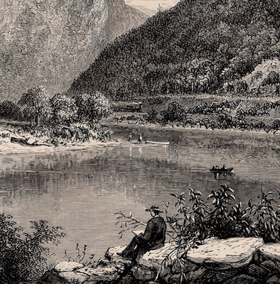 DELAWARE WATER GAP - Artist Pennsylvania Mountain River Scene 1872 Antique Print