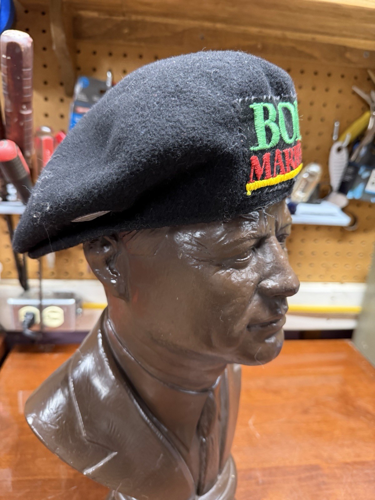 Vtg Kangol Beret BOB MARLEY Black pure Wool Cap Beret Medium image 4