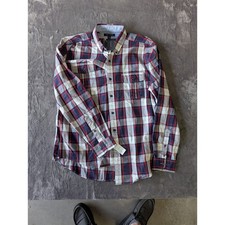 Tommy Hilfiger Mens XL Custom Fit Plaid Button Down Shirt Red White Blue 78B7159