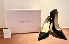 595. Jimmy Choo ABEL Glitter Pointy Toe Black Pump Heels shoe EUR 37 sz7