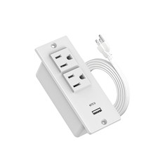 Compact Recessed Power Strip, 2 AC Outlets USB-A USB-C Ports for Home Desk