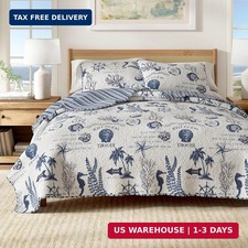 Twin/Twin XL Coastal Bedding Set, Summer Coastal Quilt with Sham, Beach 2-Piece