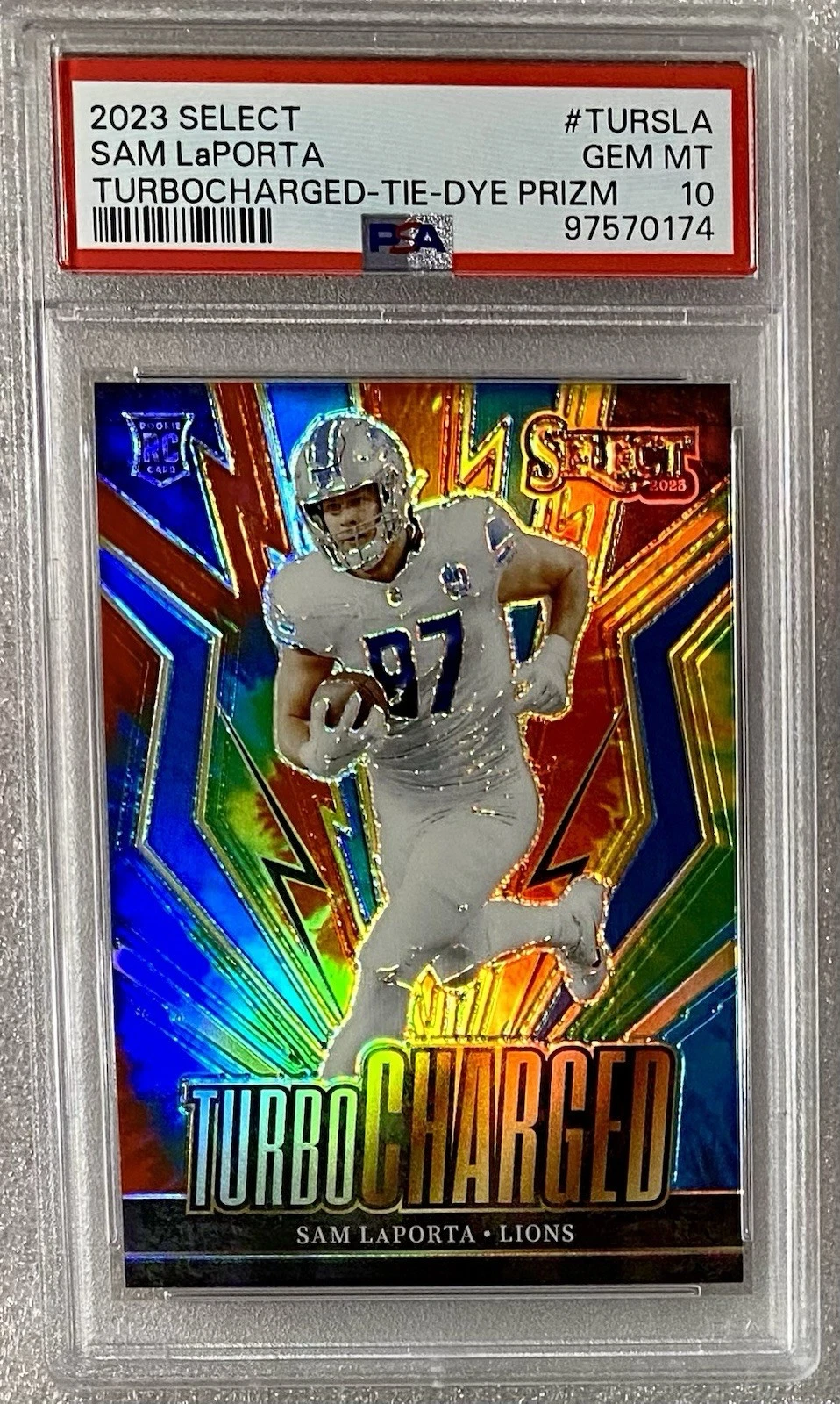 Sam LaPorta Panini Select Turbocharged #TURSLA Tie-Dye Prizm