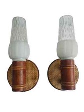 Paire d'appliques murales en bambou rotin vintage