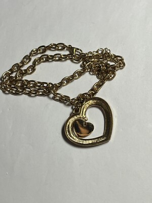 ♡bebe♡ BEBE Pink Heart Necklace Rhinestone Open Dangle Goldtone