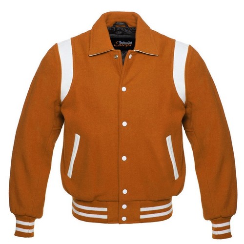 Orange Vintage Wool Men Lettermen Jacket White Shoulder Stripes - 第 1/3 張圖片