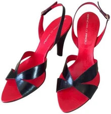 $695 Giancarlo Paoli Black Leather Slingback Sandals, Size 37.5