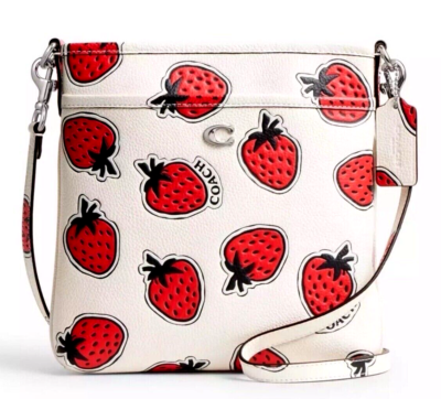 Coach Kitt Messenger Crossbody Bag in Strawberry Print Chalk