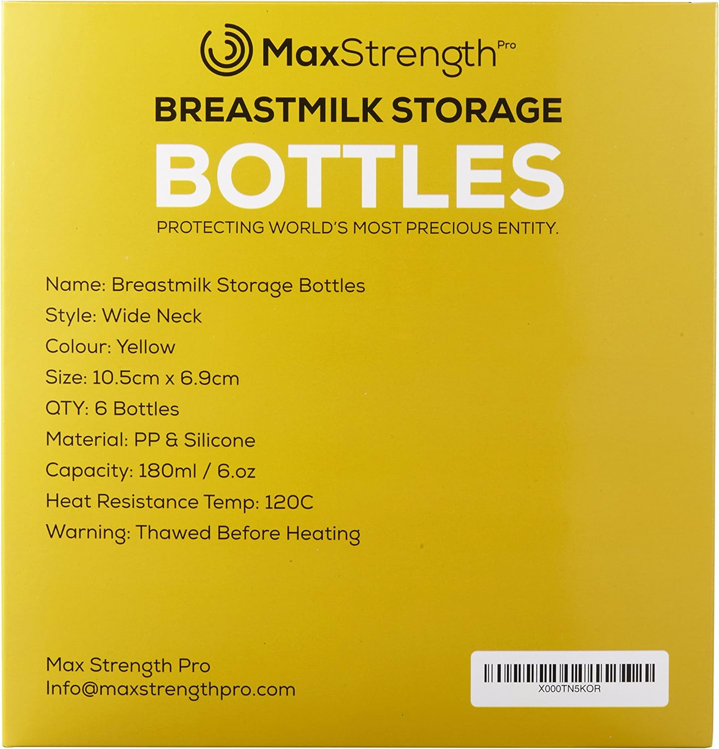 Breastmilk Bottles 6pc Set with Leak Proof Lids by Max Strength Pro, 6.oz 180ml