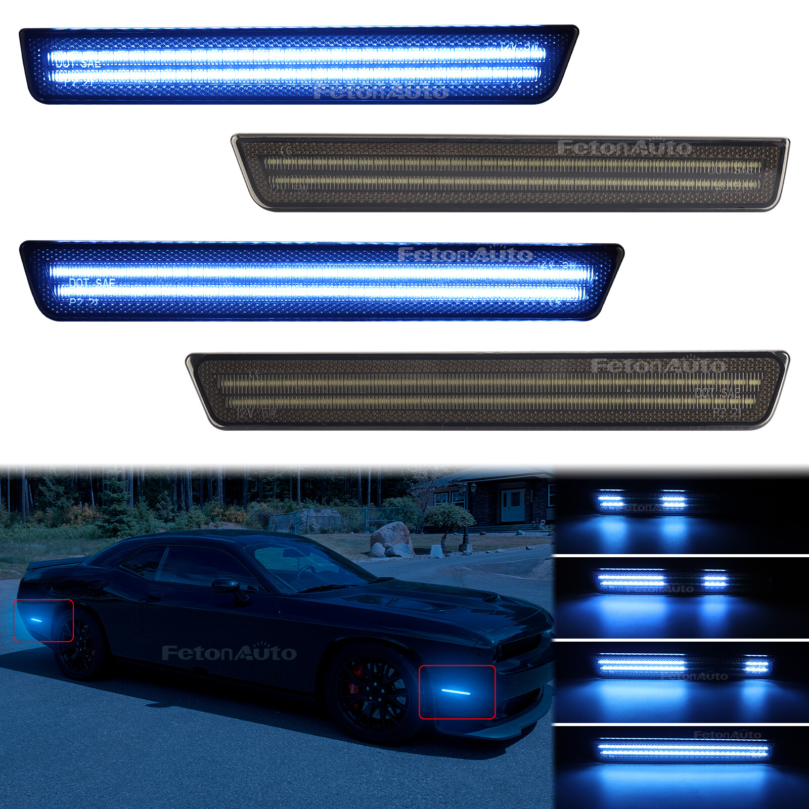 For 2015-2023 Dodge Challenger 4x Front Rear Dynamic LED Side Marker Light Lamp