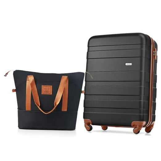 Luggage Hardshell Suit case with Spinner Wheels 2-Piece Set black/brown