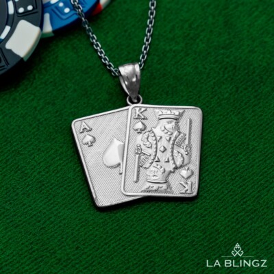 Sterling Silver King & Ace of Spades Pendant Necklace | Poker & Casino Good Luck