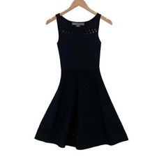 French Connection Fit & Flare Sweater Dress 0 Black Knit Sleeveless Hollow Cut