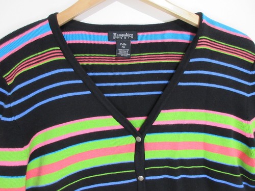 Sz PM Petite M Hampshire Studio Cardigan Women Red Knit Sweater Striped Colorful - Picture 2 of 9
