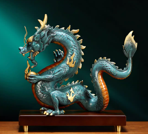 10.7'' Chinese Copper Gilt Painting Fengshui 12 Zodiac Dragon Loong Beast Statue - Picture 6 of 10