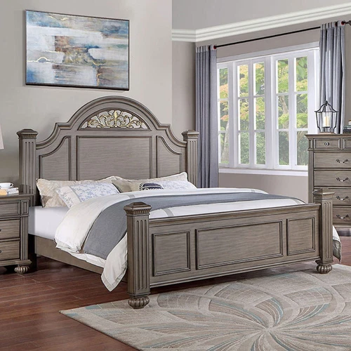 Queen Size Panel Bed 1pc Contemporary Style Gray Bedroom Furniture Formal Floral