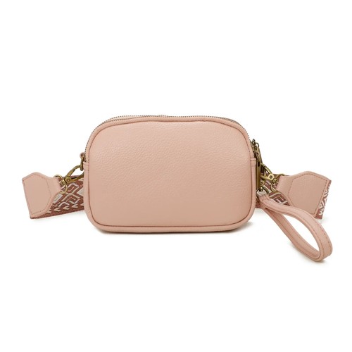 Lindo bolso cruzado pequeño de cuero sintético boutique correa de lona bronce abeja - Imagen 7 de 10
