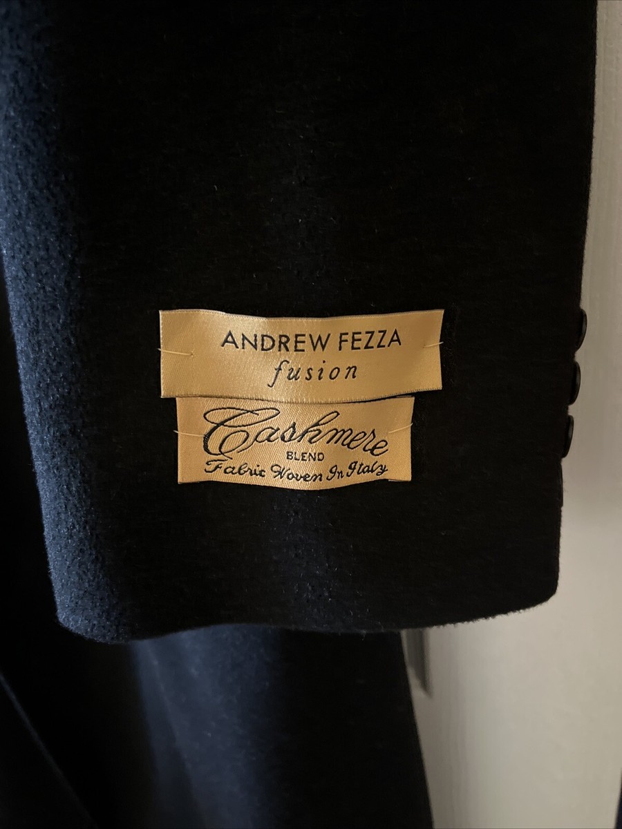 Andrew Fezza Coat Mens 44 Long Overcoat Cashmere Wool Blend
