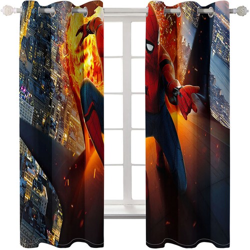 Kids Boys Marvel Spiderman Thick Blackout Window Curtain Thermal Ring Top Eyelet - Picture 47 of 61