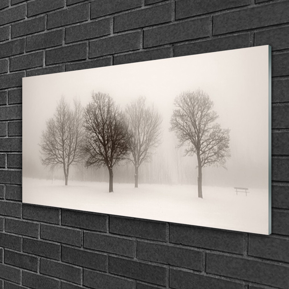 Tableau de luxe Tulup en verre véritable 100x50 cm design panoramique forêt de neige