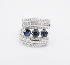 18k White Gold Natural Sapphire Diamond Bypass Ring Sz 7.5 Vintage Unique Rg4705