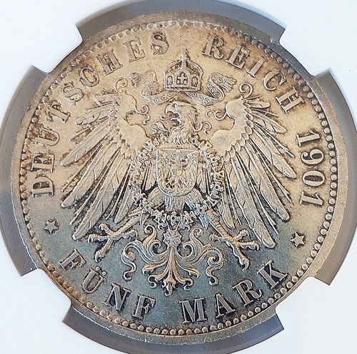 1901 A Germany 5 M, Prussia , NGC AU details, nice silver coin #1837, #57-20 - Picture 8 of 8
