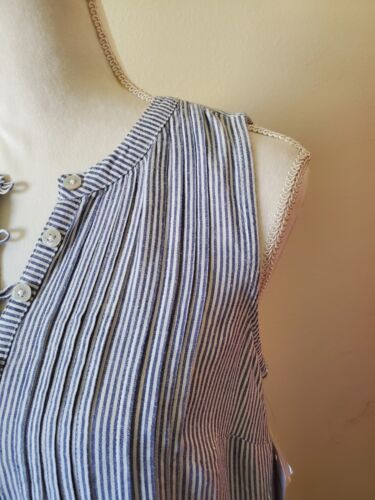 Sonoma Women's S Striped Dress Sleeveless Henley Neck Pockets Blue/White - Picture 3 of 22