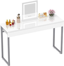 Vanity Desk with 2 Drawers,Glossy Desktop White Desk for Bedroom,Makeup Table wi