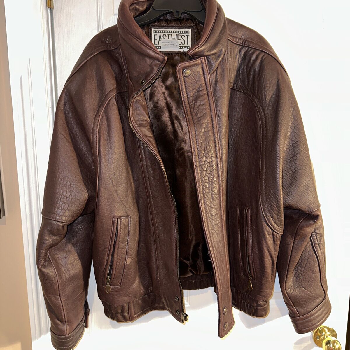 East West Heavy Leather Jacket Brown Waist Length Lined East West Heavy Leather Jacket Brown Waist Length Lined