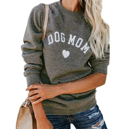 Ladies Sweatshirt Dog Mom Letter Print Fleece Sweater Top Pullover Jumper Blouse - Picture 15 of 17