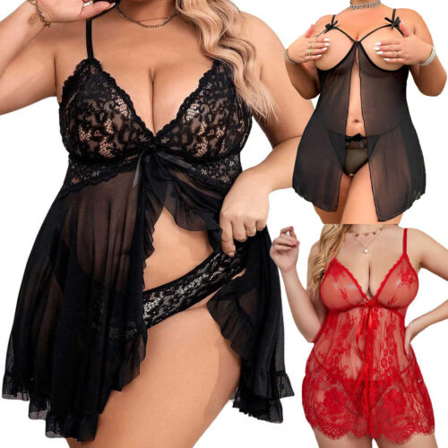 Sexy Lingerie for Women Babydoll Chemise Open Front Dress Underwear Plus Size