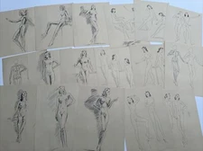 ANTIQUE DRAWING LOT NUDES ART DECO ILLUSTRATION COLLECTION FAMOUS LISTED MYSTERY