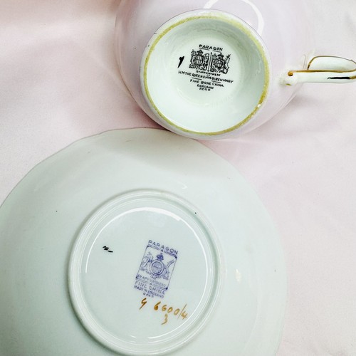 Vintage Paragon Pink Teacup Saucer Black Floral Interior with Pansy Design, 1930 - Picture 7 of 8