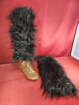 Faux Fur Black Knee Boot Covers With Black Fur Fanny Pack