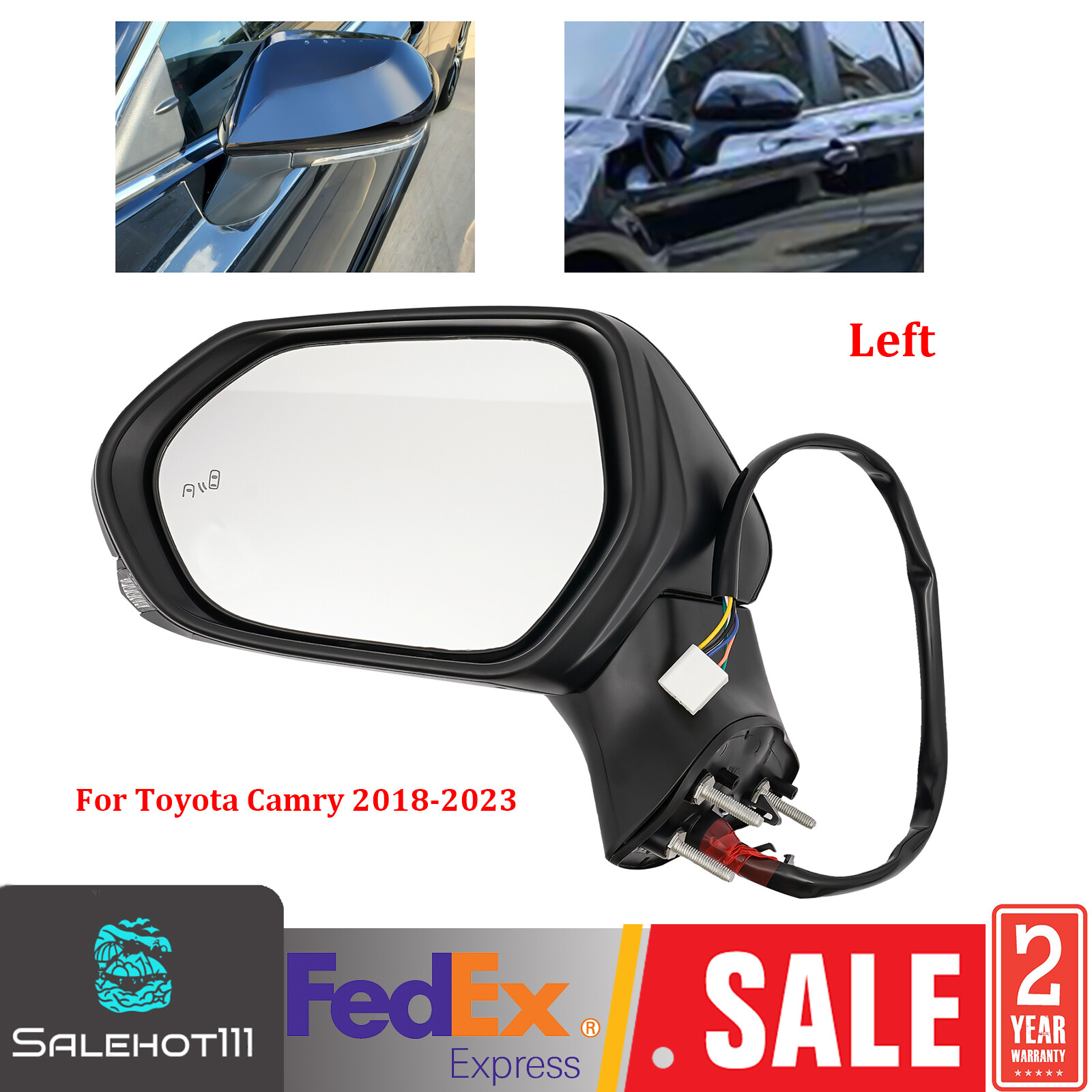 2018-2023 Toyota Camry Left Driver Side Power Heated BSM Side Mirror with Lamp
