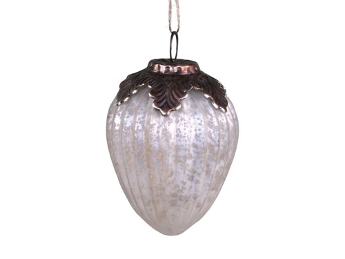 Glashänger Relief Dekokugel Kugel Glas Zapfen Nostalgie weiß antik Höhe 11 cm - Bild 2 von 2