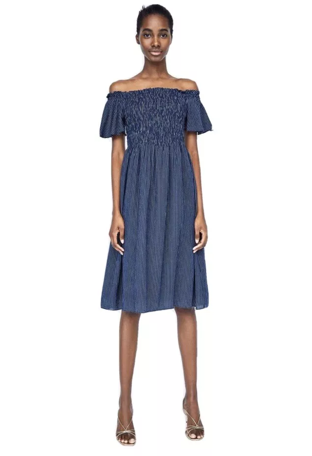 Navy blue off sale the shoulder dress