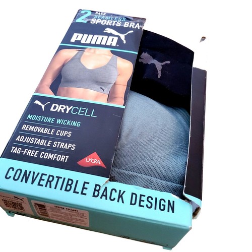 PUMA Sm 2 Pack Seamless Athletic Sports Bra Set Adjustable Cross Back Activewear - Picture 4 of 13