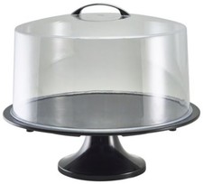 12" Black Melamine Cake Stand w/ A Clear Polycarbonate Cake Cover & Handle