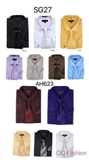 Men's Dress Shirt  Matching Tie+Handkerchief Style SG27 AH623