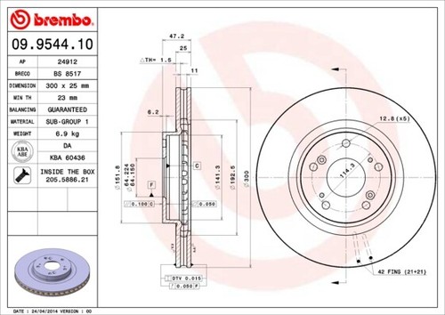 Fits Honda Civic 2001-2005 2.0 Brake Discs Front Brembo 45251S6MA10 - Picture 4 of 4
