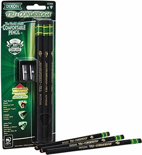 Dixon 22506 Tri-Conderoga Triangular Cedar #2 Pencils Pack of 6 with Sharpener