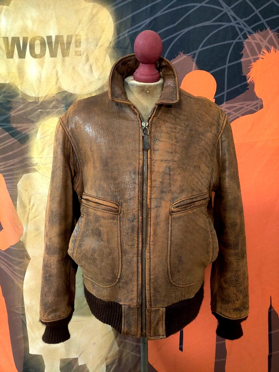 Vintage AVIREX U.S.NAVY Type G-2 Flight Bomber Biker Leather Jacket . Size 42